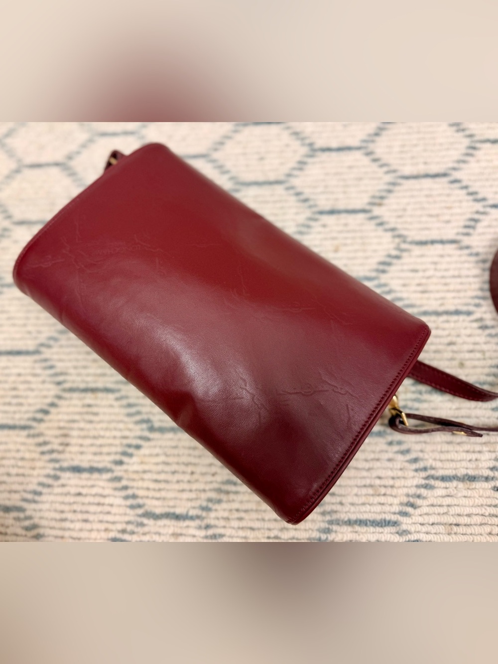 LONGCHAMP Vintage 80’s Rare Burgundy Embossed Horse Leather Crossbody Clutch - Picture 9 of 16